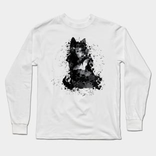 Grungy Watercolour Black Cat Long Sleeve T-Shirt
